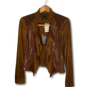 Thalian Faux Suede & Snakeskin Brown Motorcycle Jacket Size 8 New w Tags